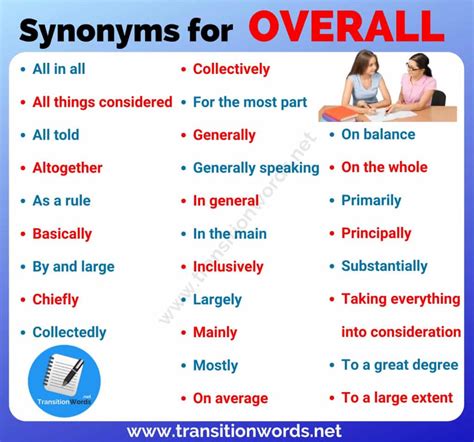 synonyms of overall|other transition words for overall.